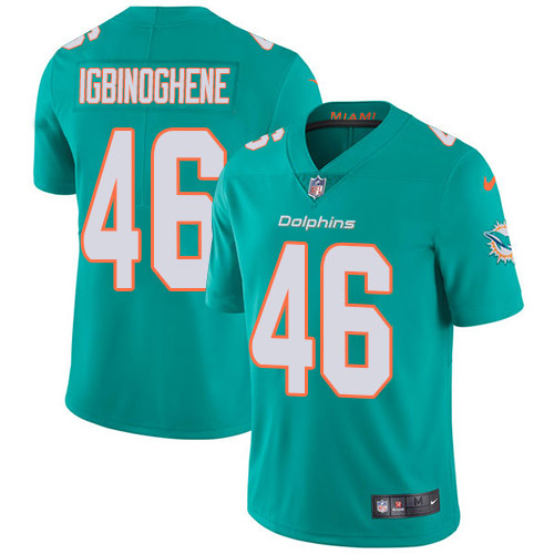 Miami Dolphins #46 Noah Igbinoghene Aqua Green Team Color Men Stitched NFL Vapor Untouchable Limited Jersey